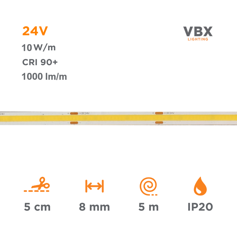 Rell 5 meters COB strip light 8mm